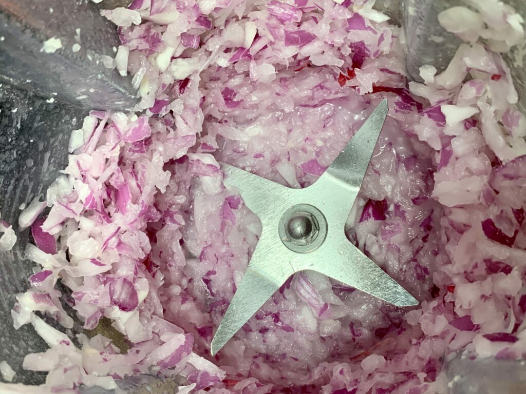 red onion diced in food processor